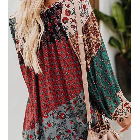 Boho Multicolored Long Sleeve Blouse - Picture 3 of 4